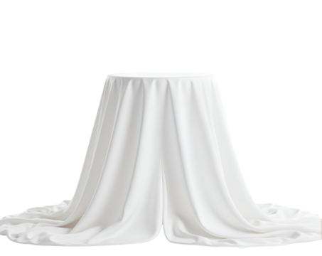 Elegantly Draped White Silk Fabric on Round Structure Exhibiting Smooth Textures and Subtle Folds Creating a Luxurious and Sophisticated Ambiance for Product Displays