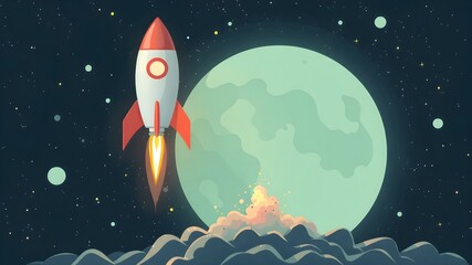 Rocket to the Moon: A vibrant illustration of a rocket ship soaring towards the moon, evoking dreams of space exploration and discovery.
