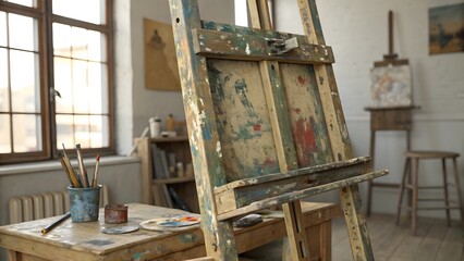 Fototapeta premium Artist's Studio with Easel and Supplies
