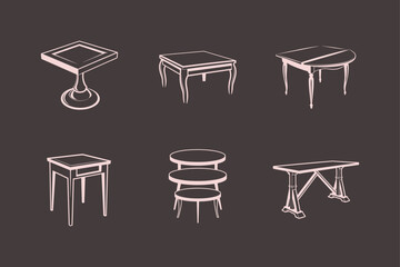 Collection of antique and modern table designs with elegant decorative elements