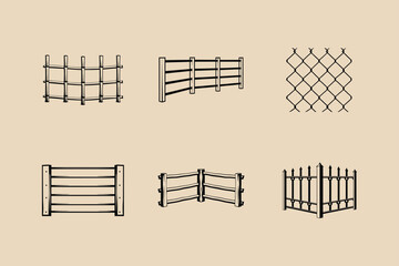 Set of hand drawn fences for garden yard illustration