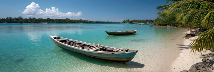 Tropical lagoon with traditional boats