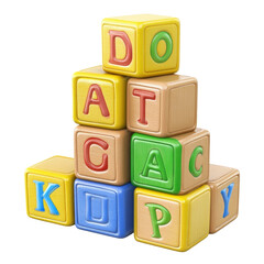 3D Cartoon Abc Blocks Stacked Up  isolated on a transparent background