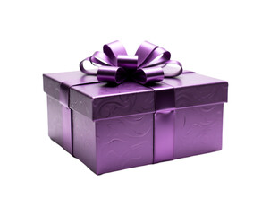 Fototapeta premium Exquisite Deep Purple Gift Box with Reflective Surface and Decorative Bow, Ideal for Celebrations, Holidays, and Luxury Gift-Giving Occasions, High Resolution Image