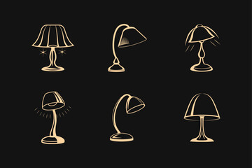 Elegant table lamp collection simple vector illustration home lighting elements