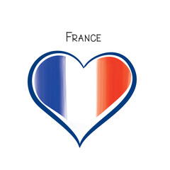 I love France icon. French flag vwatercolour drawing and love heart.
