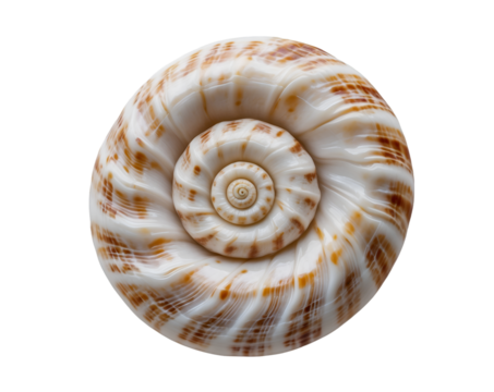 Exquisite nerita shell showcases its smooth surface and intricate swirl pattern against a plain backdrop, highlighting the beauty of natural geometry