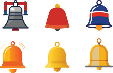 Collection of various style colorful bell icons on white background vector graphic