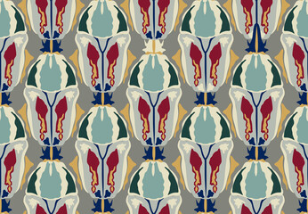 Artistic abstract seamless pattern with stylish decorative zoomorphic organic shape in 1920s European graphic design style