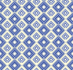 Seamless pattern with geometric diagonal tartan ornament. Tribal Ikat texture in traditional ethnic style. Abstract pattern design for texture, fabric, clothing, decoration.