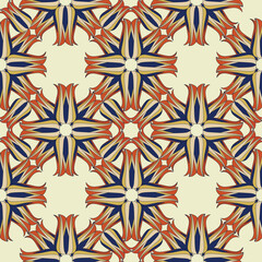 Floral seamless pattern with flourish ornament in 1920s graphic design style. Artistic abstract vintage geometric diagonal structure asian tribal ornamental texture