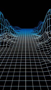 Geometric laser lowpoly tunnel with beat reactive chromatic distortion. Seamless vertical video neon retro futuristic animation 128 bpm
