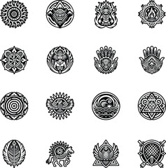 Collection of Ancient Hieroglyphs Glyph Icons  

