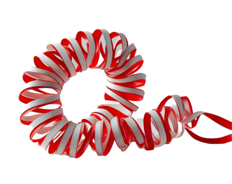 Festive Spiral, A Vibrant Red and White Gift Ribbon Creating an Eye-Catching Circular Shape Perfect for Celebrations and Holiday Themes