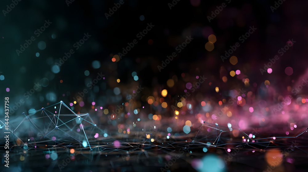 Poster digital connectivity: a stunning display of interconnected nodes and radiant bokeh effects create a 