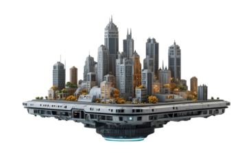 Futuristic Metropolis, A Detailed Module of a Floating City with Advanced Antigravity Technology and Intricate Urban Design Showcasing Sustainable Living