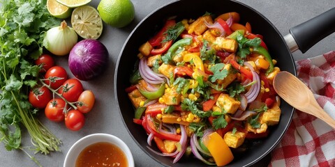 Vibrant vegetable stir-fry with tofu
