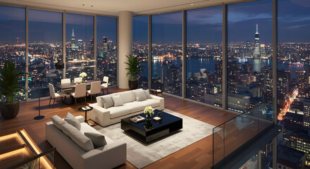 Fototapeta premium Luxury Apartment View At Night In New York City Lights
