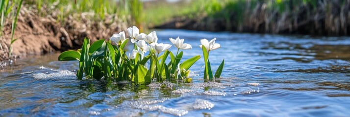 White flowers in a small stream