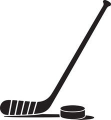 Hockey Stick And Puck Minimalist Black Silhouette On White Background Illustration