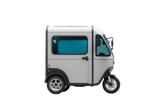 Futuristic Three-Wheeled Delivery Pod Concept Showcasing Sustainable Transportation and Innovative Design for Urban Logistics on an Isolated Plain
