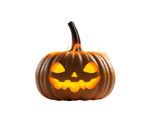 Glowing Jack-o'-lantern with Flames, A Spooky Halloween Pumpkin with Eerie Light and a Touch of Fiery Magic, Isolated on a Plain Backdrop