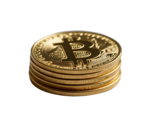 Golden Bitcoin Stack, A Symbol of Digital Currency and Financial Innovation with a Detailed Dollar Sign Engraving Representing Modern Investment