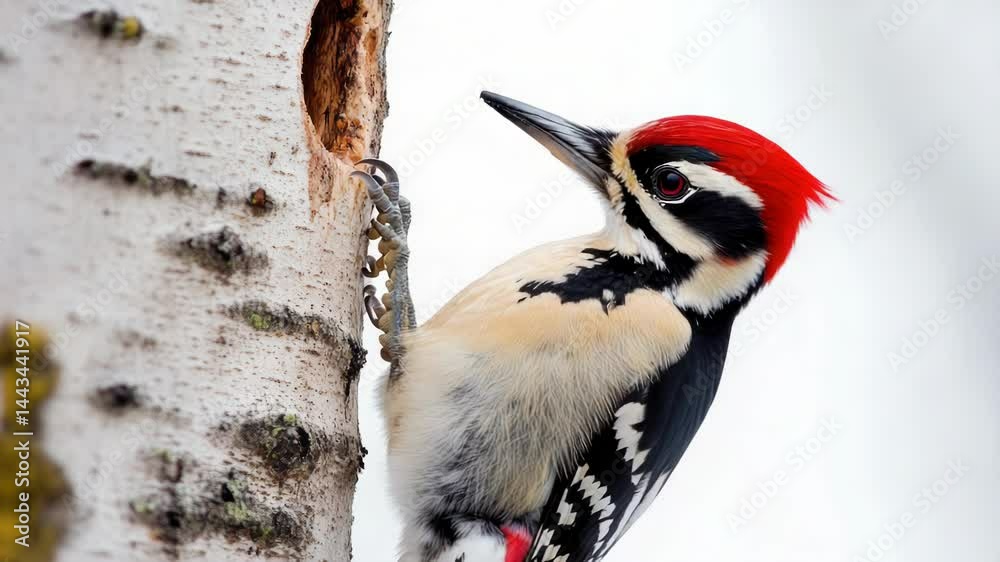 Poster A bird with a distinctive red head perches on a tree branch