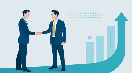 The path of cooperation leads to success. Two businessmen in suits shake hands.. Busineess concept vector illustration