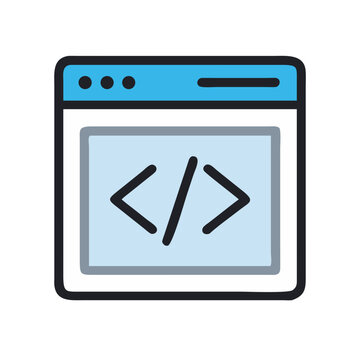 Web Coding Browser Window Icon &ndash; Programming Development Technology Line Symbol