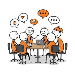cartoon meeting with speech bubbles