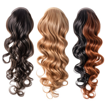 Wavy Curly hair extension isolated on transparent background cutout element