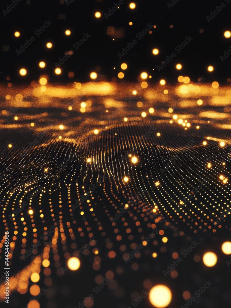 Poster generative ai illustration of abstract background with glowing golden lights and rows of shiny lines