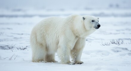 Standing Polar Bear in Snowy Arctic Environment