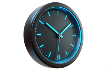 Modern timepiece showing time with neon indicators on transparent background