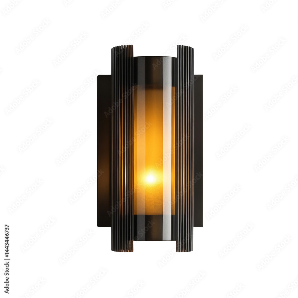 Poster Illuminated vertical fixture, showcasing a warm glow encased in a structured framework, isolated transparent background