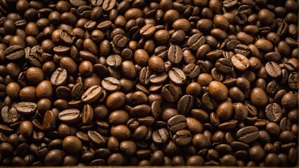 Fototapeta premium Roasted Arabica: An Abundance of Rich, Brown Coffee Beans, Ready for Grinding to Brew the Perfect Cup of Wake-Up Delight.