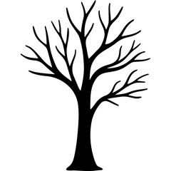 Bare tree silhouette in minimalist black vector style
