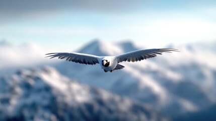 Majestic white bird soaring over snowy mountains