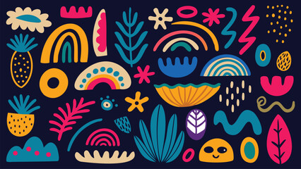 Cheerful Line Art with Nature Shapes