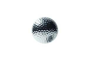 Highly Reflective Precision-Machined Metallic Golf Ball with Dimpled Surface, Professional Sports Equipment, and Isolated on a Plain Backdrop in a Studio Environment