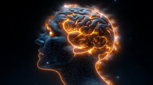 Abstract glowing brain head profile