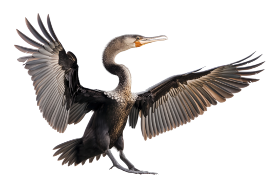 Anhinga bird with spread wings isolated on white or transparent background, png clipart