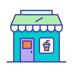 Bubble Tea Shop Building Icon &ndash; Boba Cafe Storefront Beverage Line Symbol