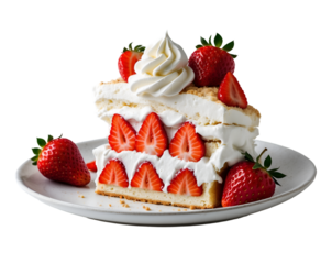 Indulge in a Decadent Slice of Strawberry Shortcake, A Visual Feast of Fresh Berries, Creamy Whipped Topping, and Flaky Crust on a Minimalist Plate