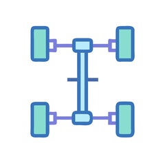Obraz premium Car Chassis Axle Layout Icon – Vehicle Frame Suspension Automotive Line Symbol