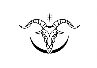 Fototapeta premium Goat head with moon isolated on white background