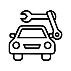 Obraz premium Car with Wrench Auto Repair Icon – Vehicle Maintenance Service Line Symbol
