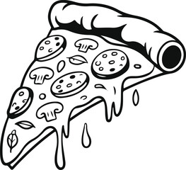 Illustration of Pizza Slice Icon with Mushrooms and Melting Cheese Silhouette Vector for Food, Restaurant, and Culinary Designs