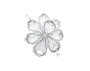 Intricate water droplet flower creation exhibiting fluidity and pureness, achieved with impressive high resolution macro photography techniques and unique liquid art design